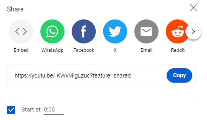 screenshot YouTube select embed Share option and start time