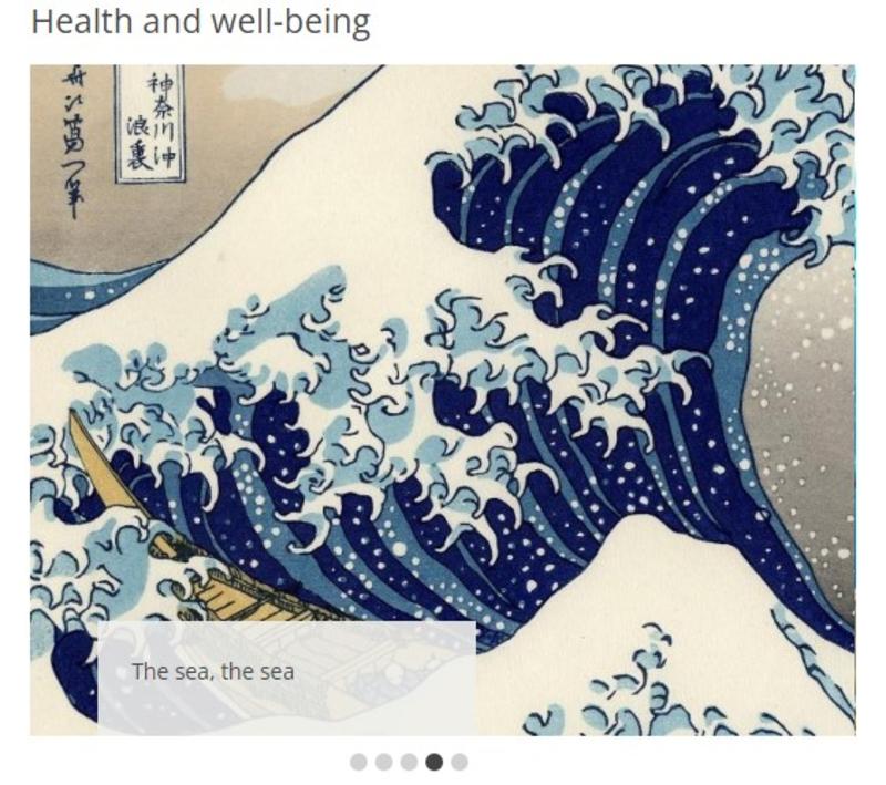 Screenshot for Item style Landscape text bottom left using The Great Wave off Kanagawa by Katsushika Hokusai showing controls for slide indicators