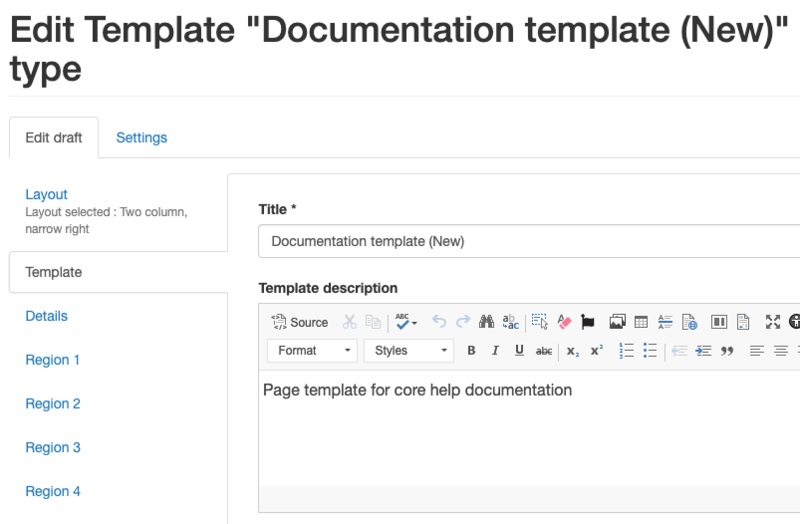Screenshot of the Template editing page, showing a description being added in the 'Template' tab Screenshot of the Template editing page, showing a description being added in the 'Template' tab