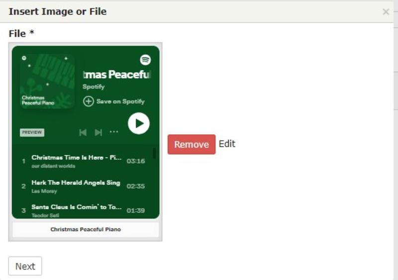 screenshot of insert image or file interim save, next or remove