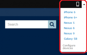Screenshot of the mobile device preview dropdown